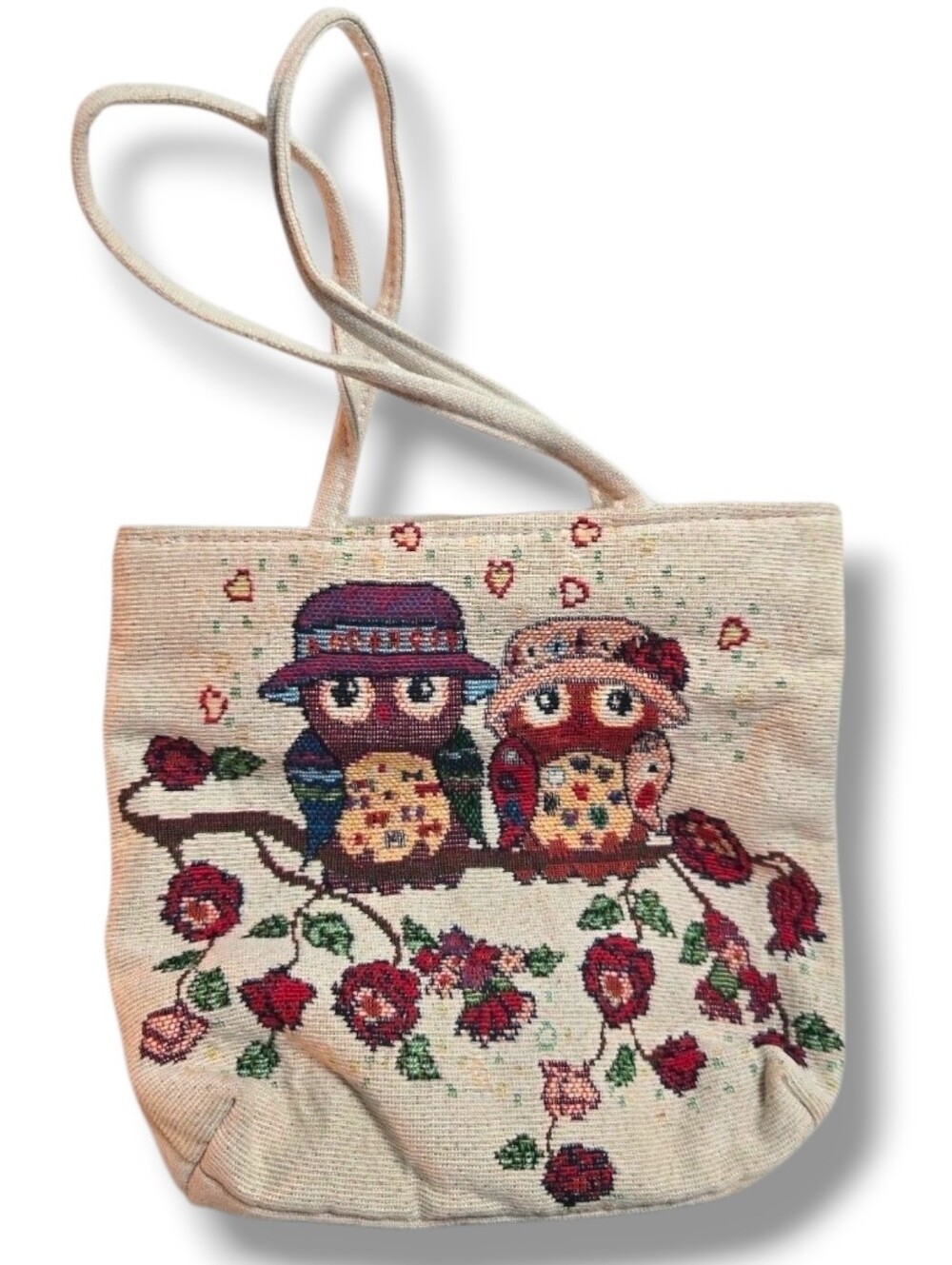 Owl Tapestry Mini Purse Cottagecore Grannycore Boho Embroidered 8" Handbag